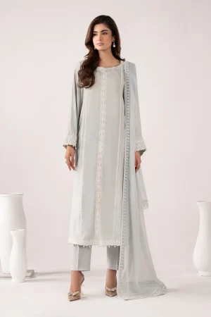 Maria.B Luxury Pret Sky Blue Embroidered Raw Silk Suit MBDW-EA25106SB