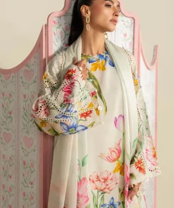 Maria.b Luxury Pret Cream Printed &Amp; Embroidered Raw Silk Suit Mbdw-Ea2625Cm 12 Dw Ea2625A Imanistudio.com