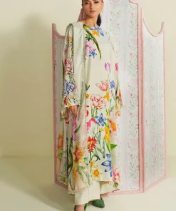 Maria.B Luxury Pret Cream Printed & Embroidered Raw Silk Suit MBDW-EA2625CM