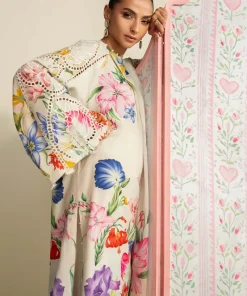 Maria.b Luxury Pret Cream Printed &Amp; Embroidered Raw Silk Suit Mbdw-Ea2625Cm 14 Dw Ea2625C Imanistudio.com