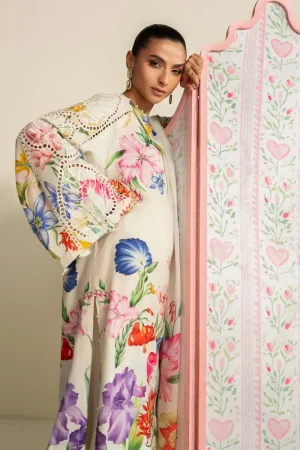 Maria.b Luxury Pret Cream Printed &Amp; Embroidered Raw Silk Suit Mbdw-Ea2625Cm 14 Dw Ea2625C Imanistudio.com
