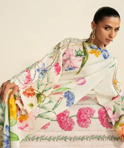 Maria.b Luxury Pret Cream Printed &Amp; Embroidered Raw Silk Suit Mbdw-Ea2625Cm 15 Dw Ea2625D Imanistudio.com