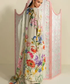 Maria.b Luxury Pret Cream Printed &Amp; Embroidered Raw Silk Suit Mbdw-Ea2625Cm 16 Dw Ea2625F Imanistudio.com