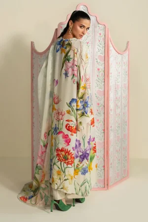 Maria.b Luxury Pret Cream Printed &Amp; Embroidered Raw Silk Suit Mbdw-Ea2625Cm 16 Dw Ea2625F Imanistudio.com