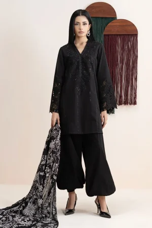 3Pcs Luxury Pret Black Embroidered Lawn Suit MBDW-EA2663BK