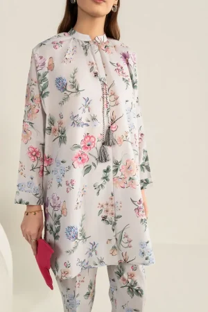 2 Pcs Grey Printed Dobby Lawn Co-Ord Set MB-CS26144GP