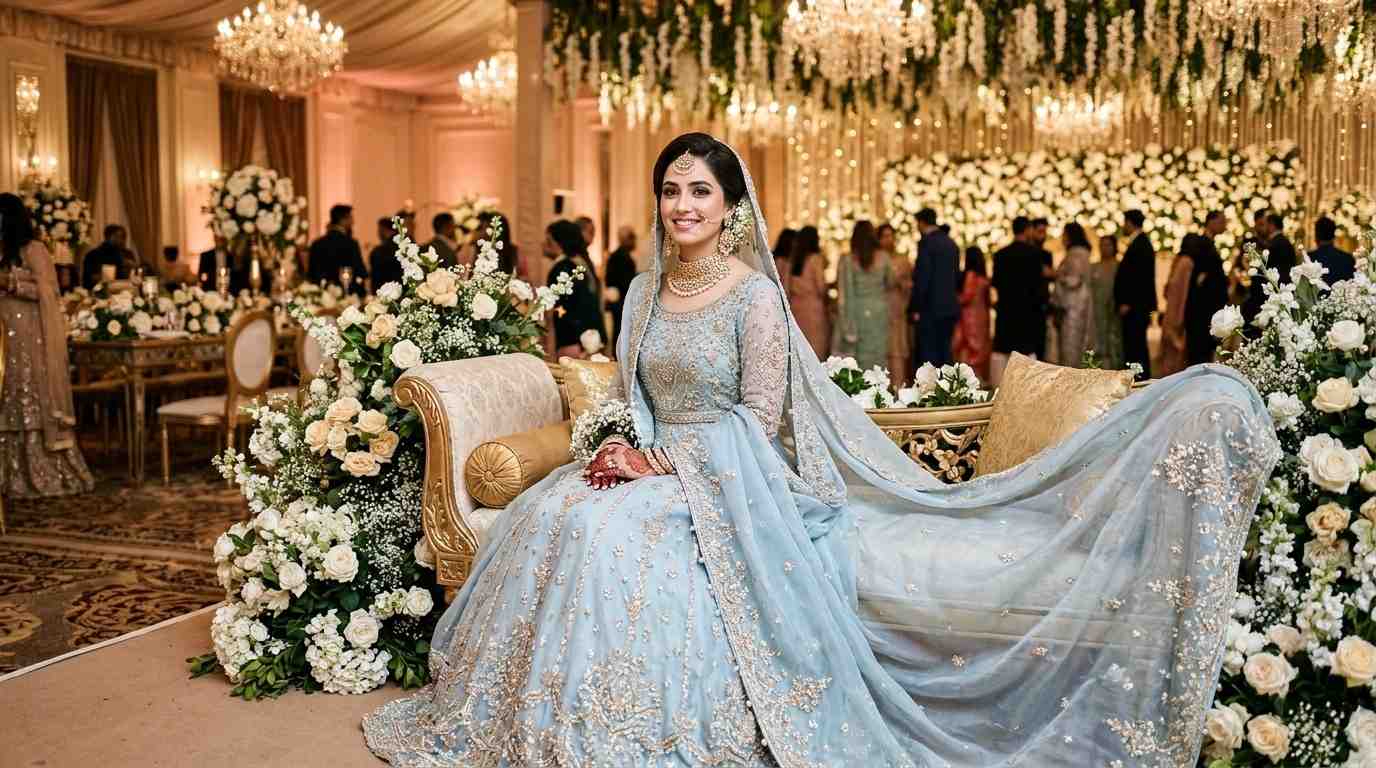 The Modern Pakistani Walima Dress Guide For Brides 3 Walima Bride Wearing Blue