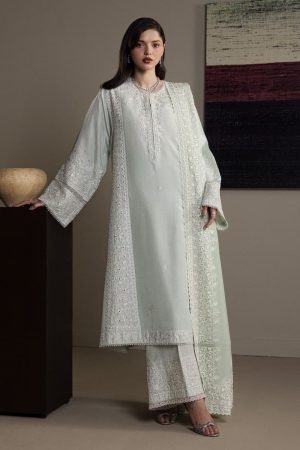 3Pcs Zara Shahjahan Tranquil Aqua, Medium Raw Silk Noora Suit ZSZR-F0648TA