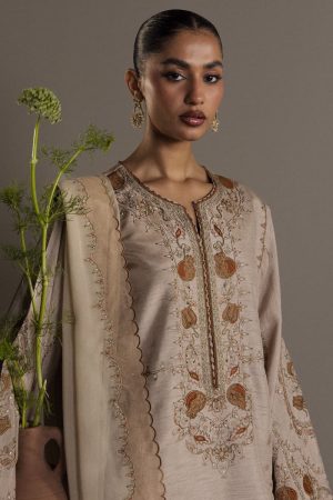 3Pcs Zara Shahjahan Beige Medium Raw Silk Shaista Suit Zszr-F0652Mb 8 Beige2 Imanistudio.com