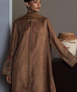 3Pcs Zara Shahjahan Brown Korean Silk Kahvaan Suit Zszr-F0643Bk 7 Brown2 Imanistudio.com