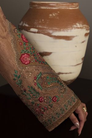3Pcs Zara Shahjahan Brown Korean Silk Kahvaan Suit Zszr-F0643Bk 11 Brown3 Imanistudio.com