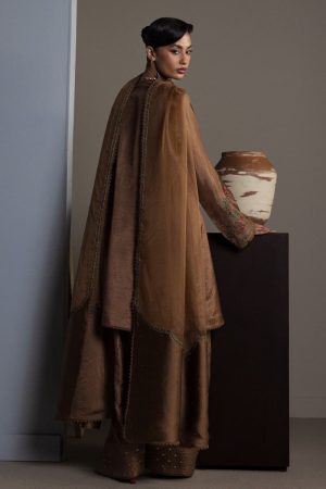 3Pcs Zara Shahjahan Brown Korean Silk Kahvaan Suit Zszr-F0643Bk 10 Brown4 Imanistudio.com