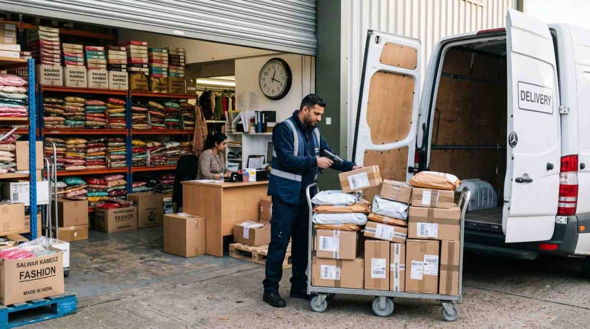 How Quickly Does Imani Studio Deliver To Uk Addresses? Is It Fast Enough For Your Event? 2 Courier Collecting Parcel