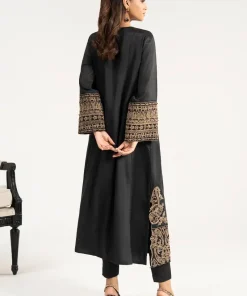 2Pcs Luxury Black Embroidered Raw Silk Co-Ord Set Mbdw-Ea3906Bk 12 Dw Ea2639Black Imanistudio.com