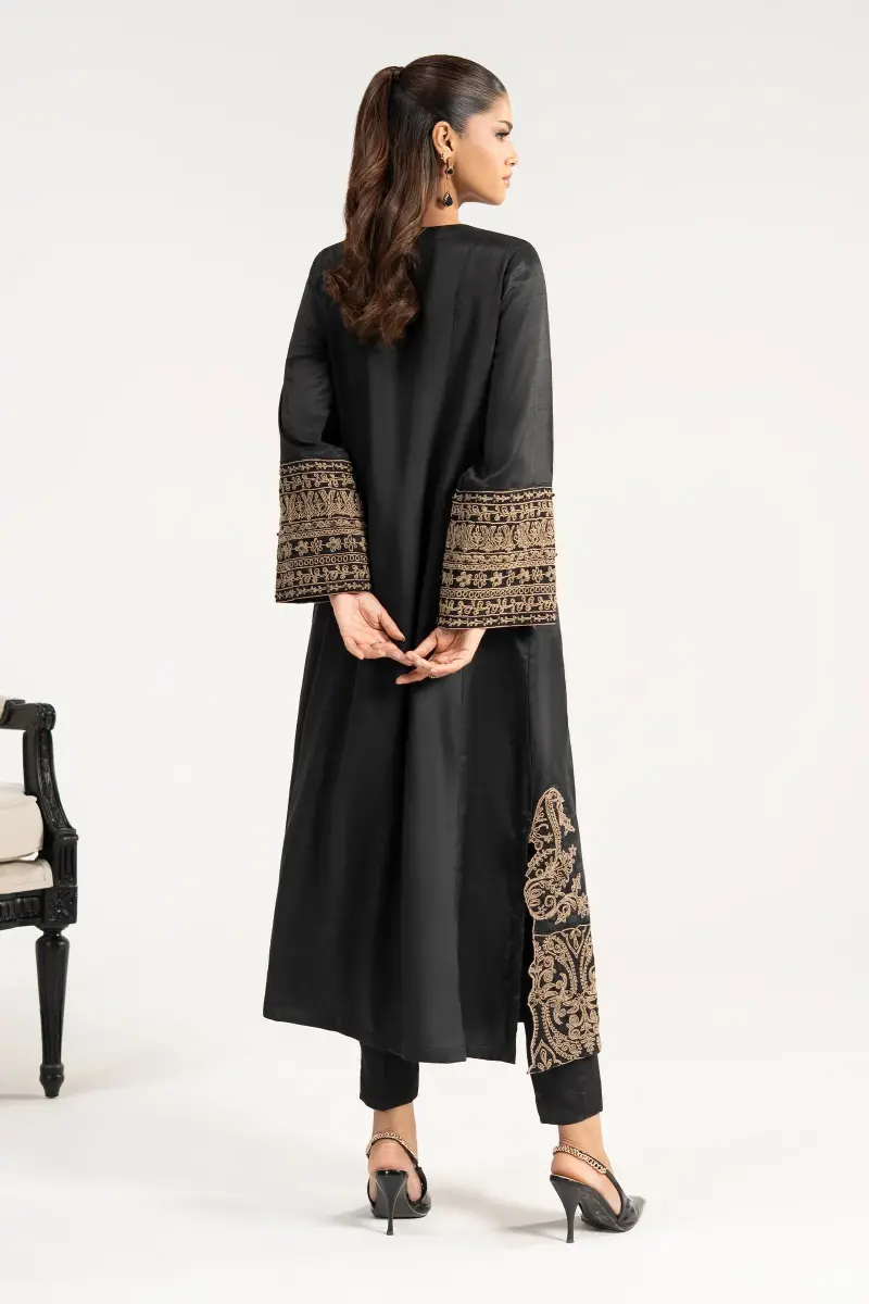 2Pcs Luxury Black Embroidered Raw Silk Co-Ord Set Mbdw-Ea3906Bk 3 2Pcs Luxury Black Embroidered Raw Silk Co-Ord Set Mbdw-Ea3906Bk - Image 3