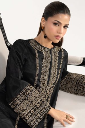 2Pcs Luxury Black Embroidered Raw Silk Co-Ord Set Mbdw-Ea3906Bk 13 Dw Ea2639Blackb Imanistudio.com