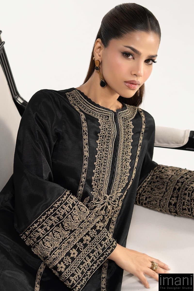 2Pcs Luxury Black Embroidered Raw Silk Co-Ord Set Mbdw-Ea3906Bk 4 2Pcs Luxury Black Embroidered Raw Silk Co-Ord Set Mbdw-Ea3906Bk - Image 4