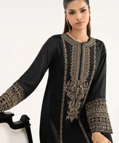 2Pcs Luxury Black Embroidered Raw Silk Co-Ord Set Mbdw-Ea3906Bk 14 Dw Ea2639Blackd Imanistudio.com