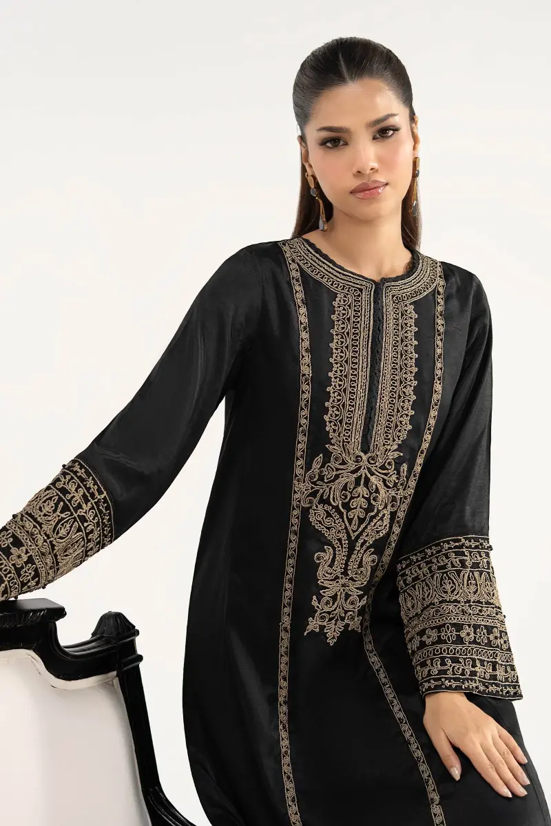 2Pcs Luxury Black Embroidered Raw Silk Co-Ord Set Mbdw-Ea3906Bk 5 2Pcs Luxury Black Embroidered Raw Silk Co-Ord Set Mbdw-Ea3906Bk - Image 5