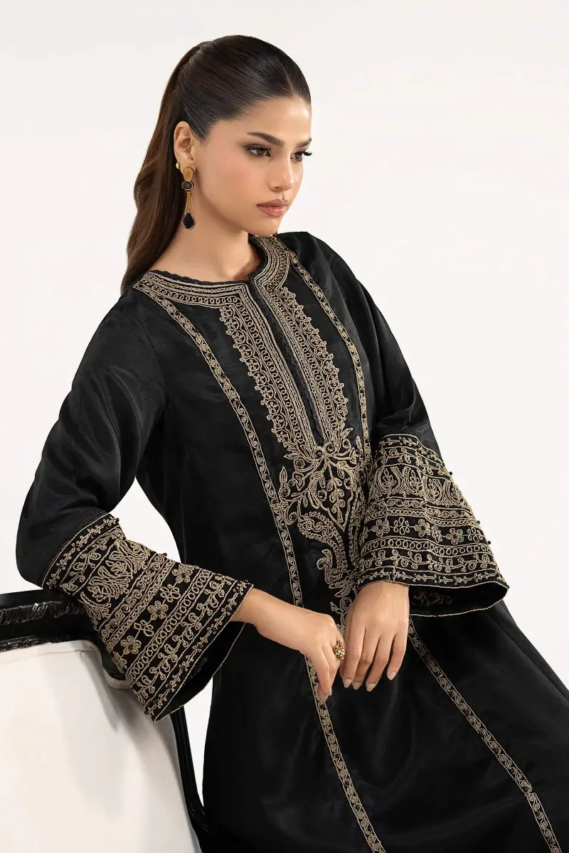 2Pcs Luxury Black Embroidered Raw Silk Co-Ord Set Mbdw-Ea3906Bk 6 2Pcs Luxury Black Embroidered Raw Silk Co-Ord Set Mbdw-Ea3906Bk - Image 6