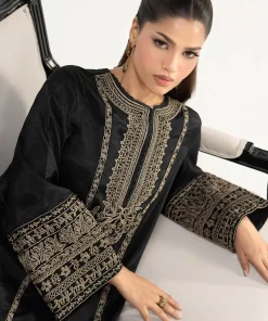 2Pcs Luxury Black Embroidered Raw Silk Co-Ord Set Mbdw-Ea3906Bk 16 Dw Ea2639Blackf Imanistudio.com