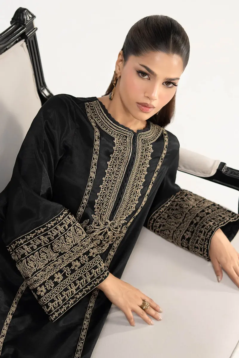 2Pcs Luxury Black Embroidered Raw Silk Co-Ord Set Mbdw-Ea3906Bk 7 2Pcs Luxury Black Embroidered Raw Silk Co-Ord Set Mbdw-Ea3906Bk - Image 7