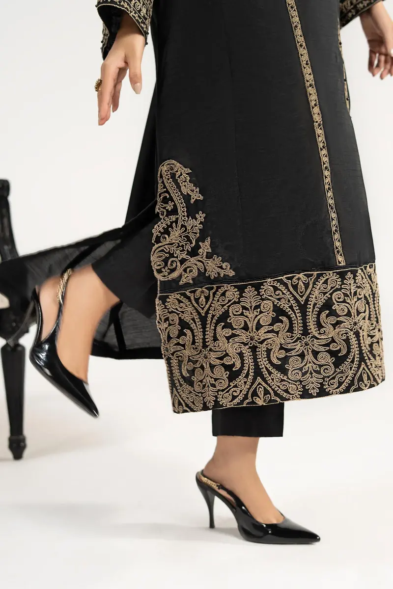 2Pcs Luxury Black Embroidered Raw Silk Co-Ord Set Mbdw-Ea3906Bk 8 2Pcs Luxury Black Embroidered Raw Silk Co-Ord Set Mbdw-Ea3906Bk - Image 8