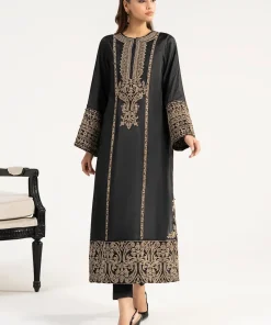 2Pcs Luxury Black Embroidered Raw Silk Co-Ord Set MBDW-EA3906BK