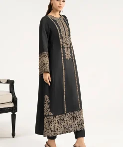 2Pcs Luxury Black Embroidered Raw Silk Co-Ord Set Mbdw-Ea3906Bk 11 Dw Ea2639Blackj Imanistudio.com