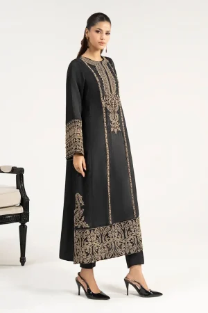 2Pcs Luxury Black Embroidered Raw Silk Co-Ord Set Mbdw-Ea3906Bk 11 Dw Ea2639Blackj Imanistudio.com