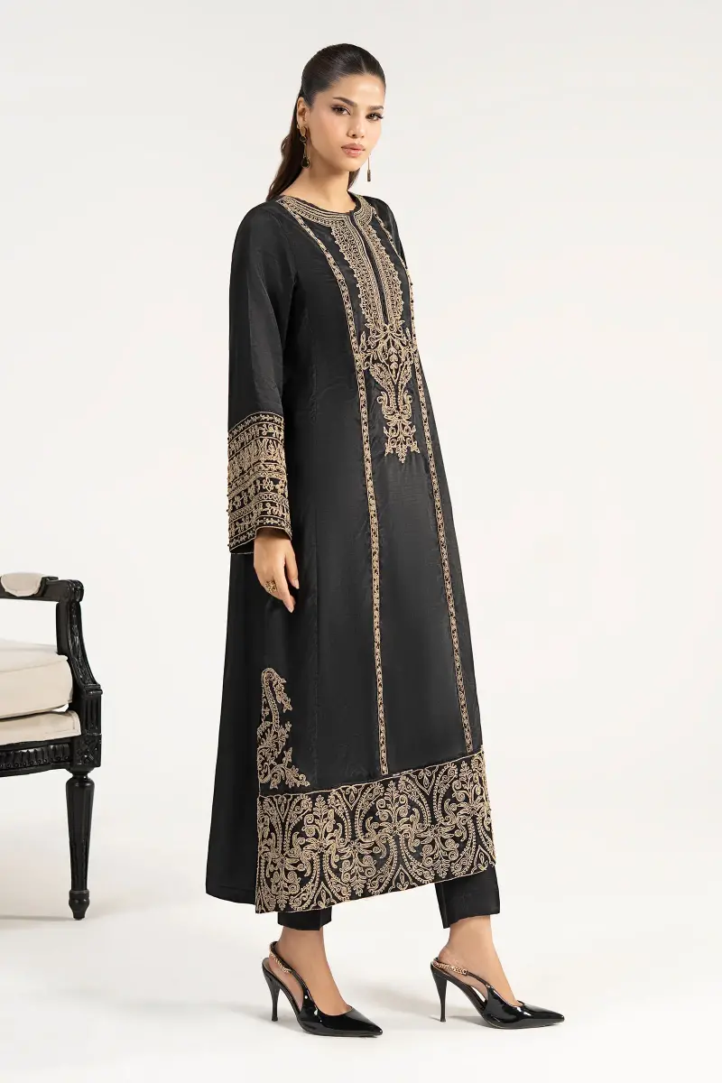 2Pcs Luxury Black Embroidered Raw Silk Co-Ord Set Mbdw-Ea3906Bk 2 2Pcs Luxury Black Embroidered Raw Silk Co-Ord Set Mbdw-Ea3906Bk - Image 2
