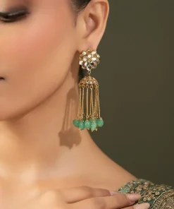 Green Onyx Banu Jhumka / Earrings Fashion Jewellery Imjer-Ef1604Ago 6 Jer Ef2604Greenonyx Imanistudio.com