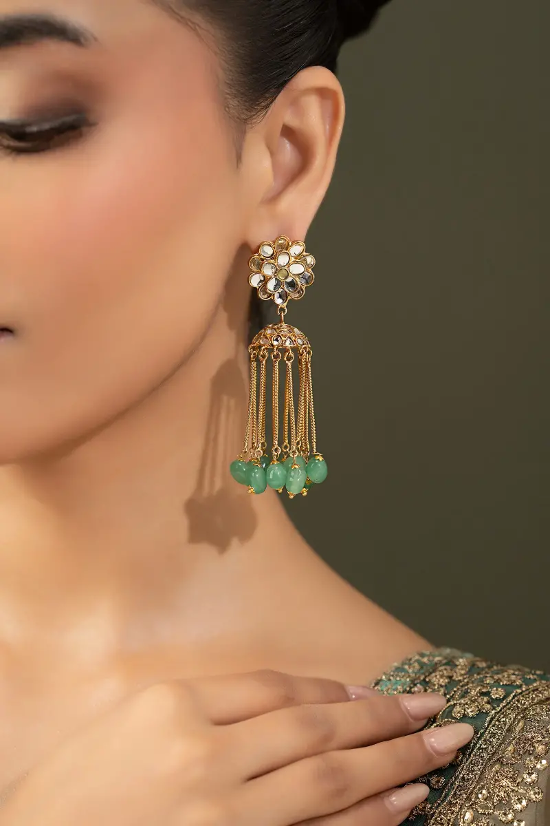 Green Onyx Banu Jhumka / Earrings Fashion Jewellery Imjer-Ef1604Ago 2 Green Onyx Banu Jhumka / Earrings Fashion Jewellery Imjer-Ef1604Ago - Image 2