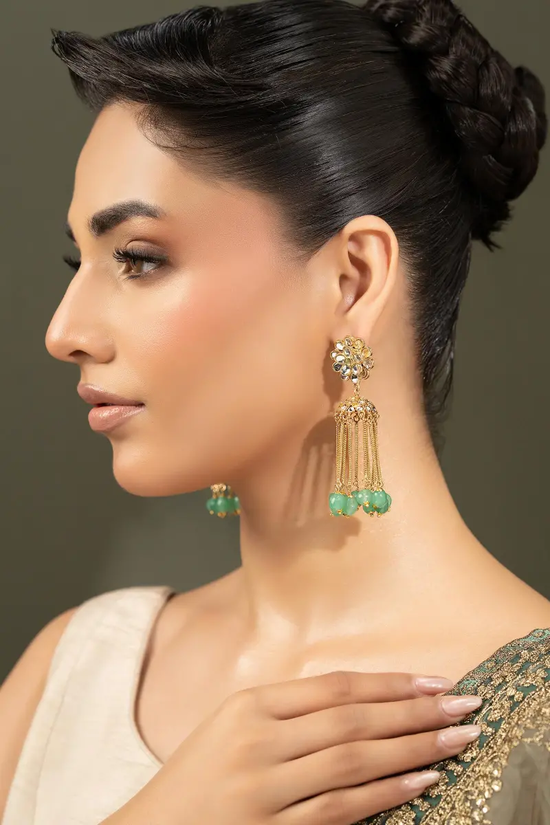 Green Onyx Banu Jhumka / Earrings Fashion Jewellery Imjer-Ef1604Ago 3 Green Onyx Banu Jhumka / Earrings Fashion Jewellery Imjer-Ef1604Ago - Image 3