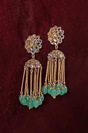 Green Onyx Banu Jhumka / Earrings Fashion Jewellery IMJER-EF1604AGO