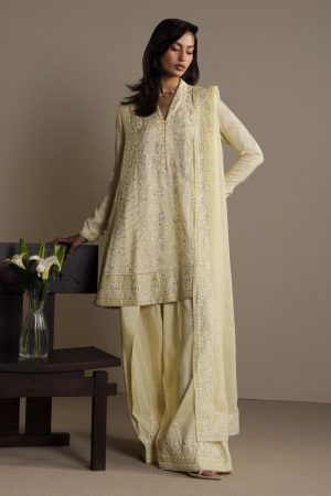 3Pcs Zara Shahjahan Pastel Yellow Raw Silk Zardiya Suit ZSZR-F0639PR