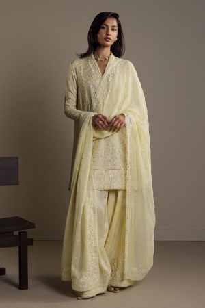 3Pcs Zara Shahjahan Pastel Yellow Raw Silk Zardiya Suit Zszr-F0639Pr 7 Lemon4 Imanistudio.com
