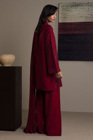 3Pcs Zara Shahjahan Ruby Red Raw Silk Surkhaab Suit Zszr-F0636Rr 10 Maroon2 Imanistudio.com