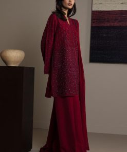 3Pcs Zara Shahjahan Ruby Red Raw Silk Surkhaab Suit Zszr-F0636Rr 7 Maroon3 Imanistudio.com