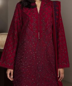3Pcs Zara Shahjahan Ruby Red Raw Silk Surkhaab Suit Zszr-F0636Rr 8 Maroon4 Imanistudio.com