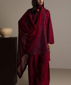 3Pcs Zara Shahjahan Ruby Red Raw Silk Surkhaab Suit Zszr-F0636Rr 9 Maroon5 Imanistudio.com