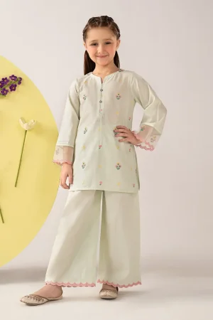 Maria.b Kids Wear Tender Green Embroidered Dobby Lawn Suit Mbkd-Ea1103Tg