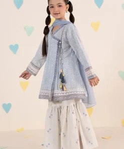 Maria.B Kids Wear Sky Blue Printed & Embroidered Lawn Suit MBKD-EA1111SB