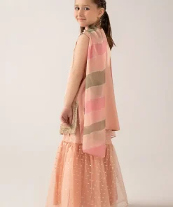 Maria.b Kids Wear Peachy Pink Embroidered Cotton Satin Suit Mbks-Ef1135Rpp 12 Mks Ef2535Peacha Imanistudio.com
