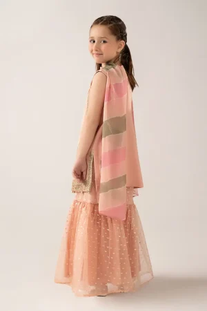 Maria.b Kids Wear Peachy Pink Embroidered Cotton Satin Suit Mbks-Ef1135Rpp 12 Mks Ef2535Peacha Imanistudio.com