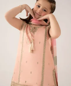 Maria.b Kids Wear Peachy Pink Embroidered Cotton Satin Suit Mbks-Ef1135Rpp 9 Mks Ef2535Peachb Imanistudio.com