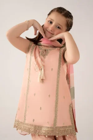 Maria.b Kids Wear Peachy Pink Embroidered Cotton Satin Suit Mbks-Ef1135Rpp 9 Mks Ef2535Peachb Imanistudio.com