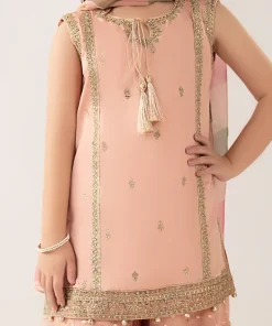 Maria.b Kids Wear Peachy Pink Embroidered Cotton Satin Suit Mbks-Ef1135Rpp 10 Mks Ef2535Peachc Imanistudio.com