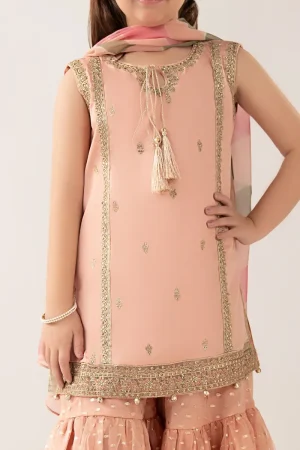 Maria.b Kids Wear Peachy Pink Embroidered Cotton Satin Suit Mbks-Ef1135Rpp 10 Mks Ef2535Peachc Imanistudio.com