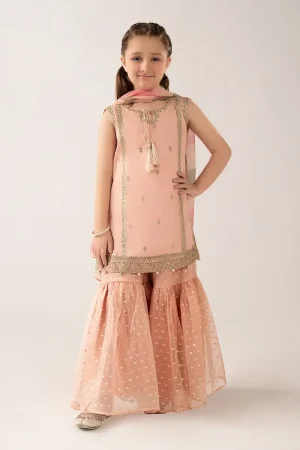 Maria.b Kids Wear Peachy Pink Embroidered Cotton Satin Suit Mbks-Ef1135Rpp